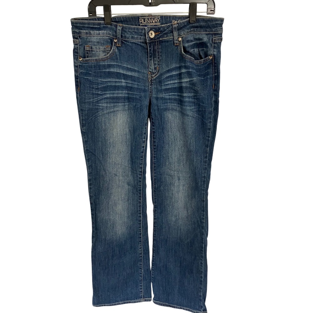 Runway Refuge Mid-rise Women's Denim Bootcut Jeans Embellished Pockets Size 12R